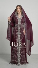 Luxurious Georgette Farasha Kaftan with Heavy Gold Zari Embroidery and Matching