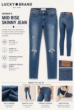 Lucky Brand Women's Mid-Rise Skinny Jeans Distressed Blue Stretch Size 2/26A