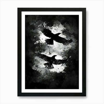 Raben im Flug Kunstdruck gerahmt Wandbild Poster Leinwanddruck Bild