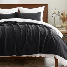 EverGrace Cotton Ribbed Matelass  Coverlet Set King Washed Black