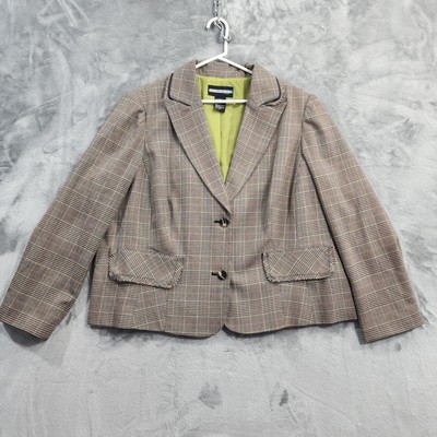 Vintage Requirements Blazer Women 20W Brown Colorful Plaid Stretch Office Preppy