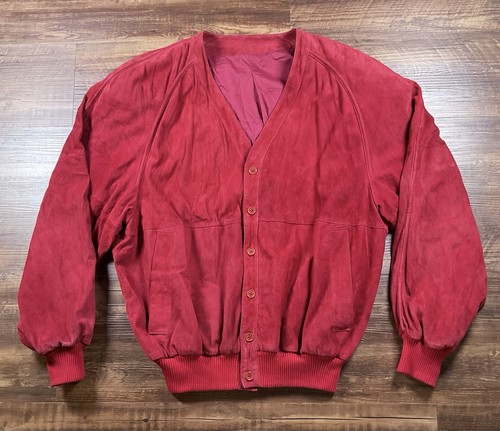 Valentino Boutique / Miss V, Vintage Valentino Boutique Suede Leather Bomber Jacket Red Italy Size 52