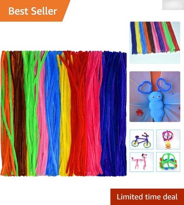 Flexible 12-Inch Chenille Stems - 100 Colorful Pipe Cleaners for Creative Crafts