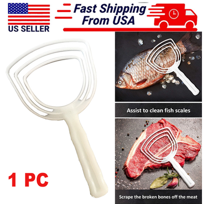#ad Bone Dust Scraper Fish Scale Remover Butcher Plastic White Kitchen Fish Descale $3.99