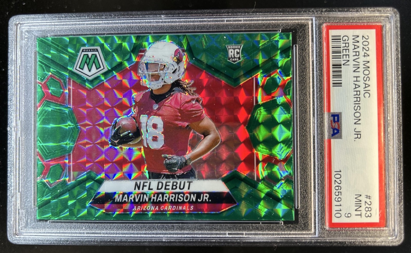 2024 Panini Mosaic Marvin Harrison Jr. RC Green Prizm NFL Debut #283 PSA 9