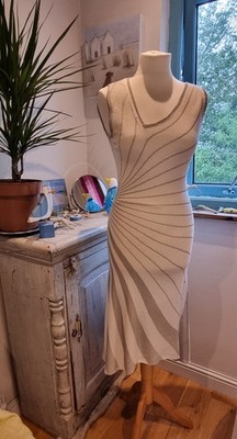 Seltenes Alice Lee Spiralstrickkleid, skulpturale Designer Strickwaren, creme & silber, 