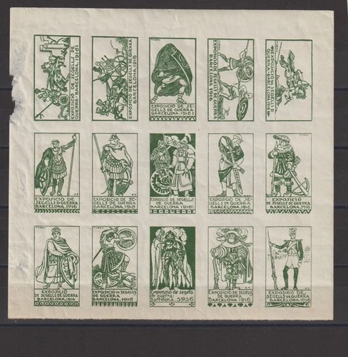 Spanish Poster Stamp Barcelona 1916 damaged lh side of sheet crinkled paper