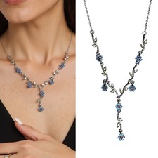Blue Plum Flower Alloy Necklace Versatile Jewelry For Casual Or Formal Outfits