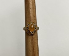 14 k Meda China vintage Yellow Gold Cluster Citrine Diamond Gem Coctail Ring 6