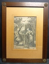 CARLO MARATTA Roma 1650/55ca. antica incisione acquaforte cornice ANNUNCIAZIONE