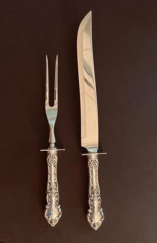 Stunning XL 13 5/8” WALLACE STERLING SILVER CARVING SET Meadow Rose 🌹