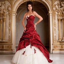 Burgundy And Ivory Wedding Dresses Ruched Taffeta Tulle Vintage Sweetheart Gowns