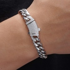 Men Women's 316L Stainless Steel Cuban Link Chain Bracelet 5A CZ Lock 10mm 22cm