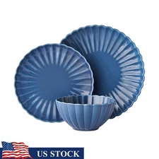 Colette 12Piece Stoneware Dinnerware Set Scalloped Design Dishwasher Safe New