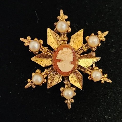 Vintage Kamee Schmuck 3 Stück Brosche Ohrringe Retro Kunstperlen - Bild 4 von 5