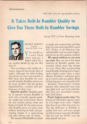 Rambler 1959 Magazine Ad George Romney AMC Vintage Auto Car Quality Savings
