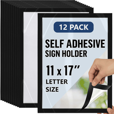 12 Self Adhesive Sign Holder 11x17 inch with Magnetic Border Reusable Adhesive
