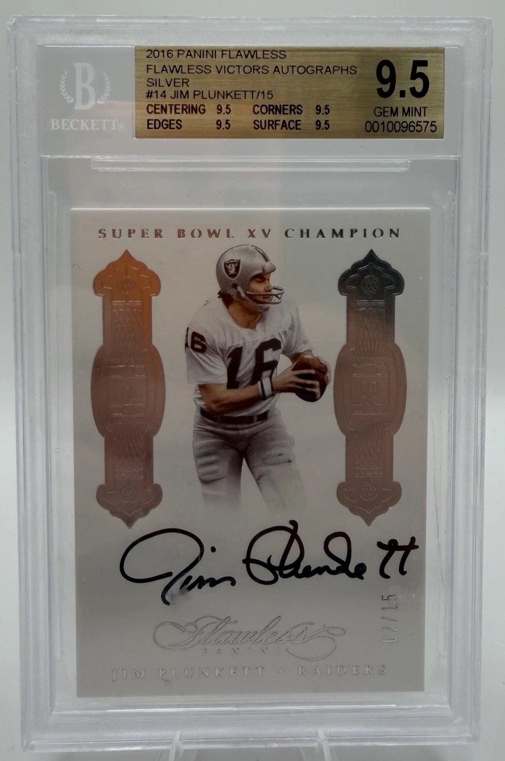 2016 Panini Flawless Jim Plunkett Victors Silver Auto /15 BGS 9.5 view 2