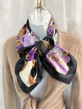 Totes Vintage HUGE Floral print mod purple brown, lavender Satin Rain Scarf