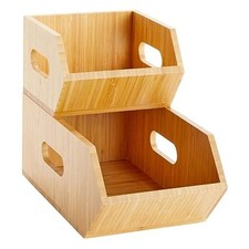 2 Pack Stackable Bamboo Wood Storage Bins - Pantry Organizers And Storage for
