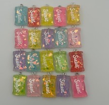 20 x Sweet Wrapper Packet Charms Glitter Shiny Mixed Colour Pendants DIY Jewelry