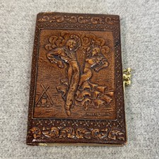 Vtg Tooled Leather Kiss Lock Coin Purse Wallet Flamenco Matador Made in Spain
