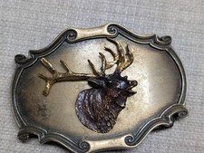 vintage MOOSE belt buckle BRASS cowboy WILDLIFE western RAINTREE animal 3d