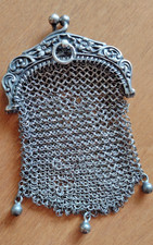 Mini Antique Victorian Art Nouveau Floral Sterling Silver Chatelaine Coin Purse