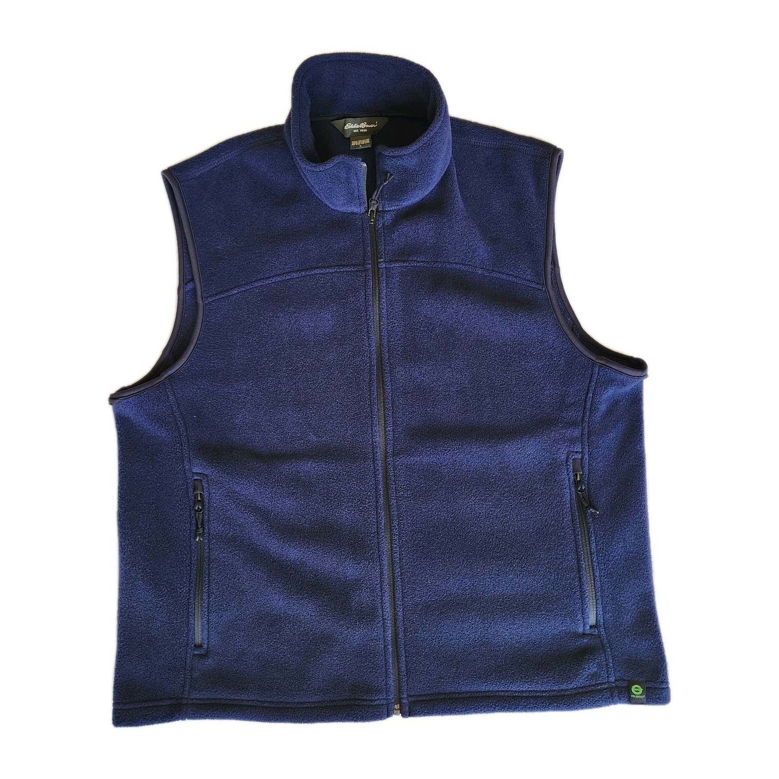Eddie Bauer Vest Fleece Large Navy Blue Full Zip Polartec Polyester Outdoors