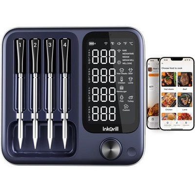 4-Probe Digital Meat Thermometer Wireless with Smart APP, Unlimited Range WiF...