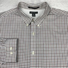 Eddie Bauer Shirt Mens 2XL Burgundy/White Checks Relaxed Fit Wrinkle Free