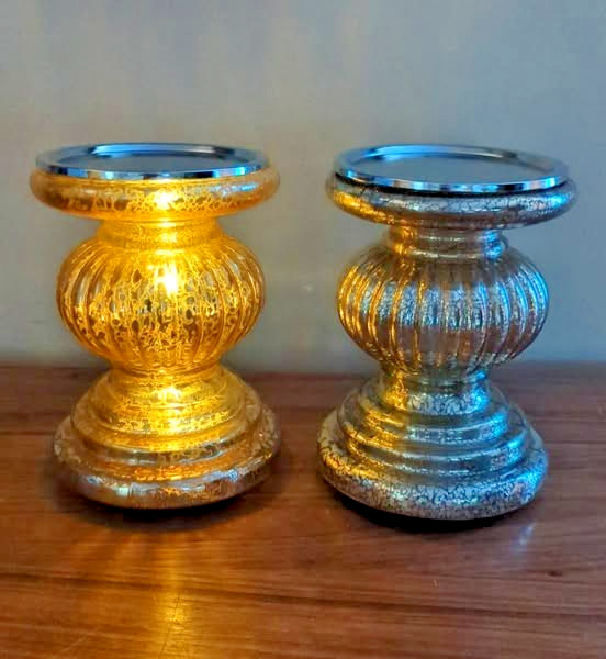 DEFECT-READ! Set of 2 Lit Candle Holder Pedestals & Mirror Inserts by Valerie