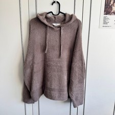 M&S Taupe Fluffy Hoodie Soft Knit Jumper Oversized Loungewear Size L Womens