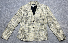 Jones New York Blazer Jacket Womens 12 Petite Gold Silver Shiny Patterned Formal