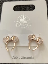 Disney Parks Rose Gold Tone Minnie Mouse Ears Headband Pierced Earrings
