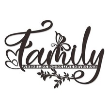 Family Tree Wall Art Large Black Metal Sign Love Never Ends Living Room, B...