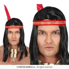 Indian Wig With Headband Adults Wild West Native Fancy Dress Black Wig