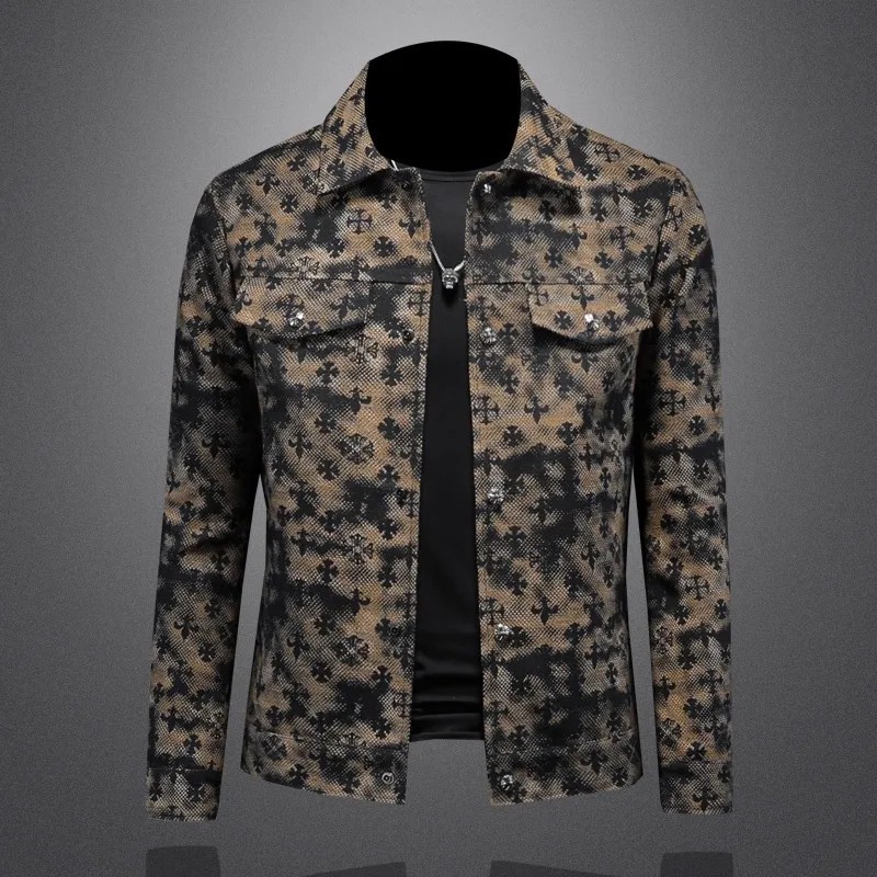 Men Luxury Fashion Trendy Bomber Streetwear Long Sleeve Denim Casual Jacket Coat