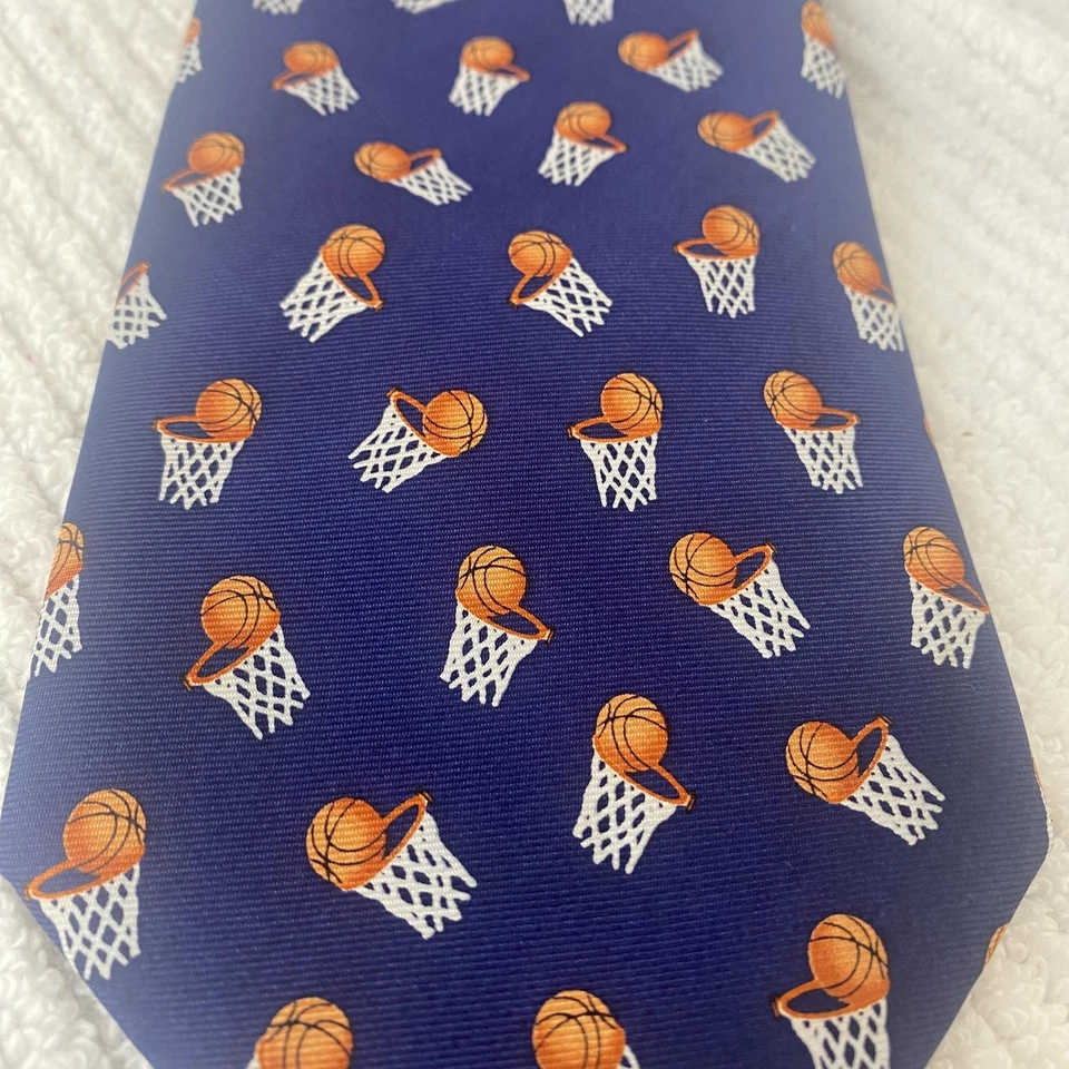 Alynn Neckwear Basketball Hoops Tie Mens Blue Silk Novelty Necktie Pattern - Image 2 of 4