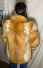 Vintage Genuine Red Fox Fur Jacket Coat Multicolor Plush Satin Lined