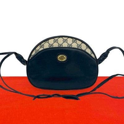 GUCCI GG Logo Pattern Metal Shoulder Bag leather PVC Navy 33235