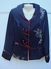 BAIFU L 10 12 BLACK CHINESE JACKET FLORAL EMBROIDERY AND SEQUINS DETAIL LARGE