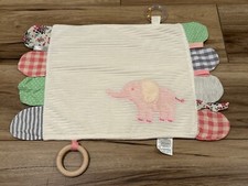 Modern Baby Girl Elephant Lovey Pink Gray Green Sensory Crinkle Security Blankie