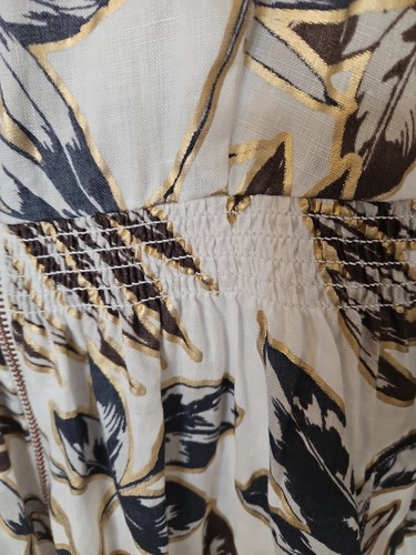 J Crew Kleid Damen 8 T creme Blattgold-Look botanischer Druck Leinen Küste Baumwolle - Bild 5 von 14