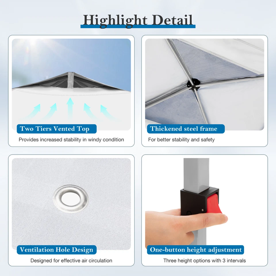 10x10' Commercial Pop UP Canopy Party Tent Folding Waterproof Gazebo Heavy Duty - Image 4 of 4