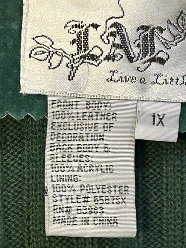 VTG Y2K LAL Green Suede And Knit Jacket Rivet Details Size 1X - Picture 4 of 8