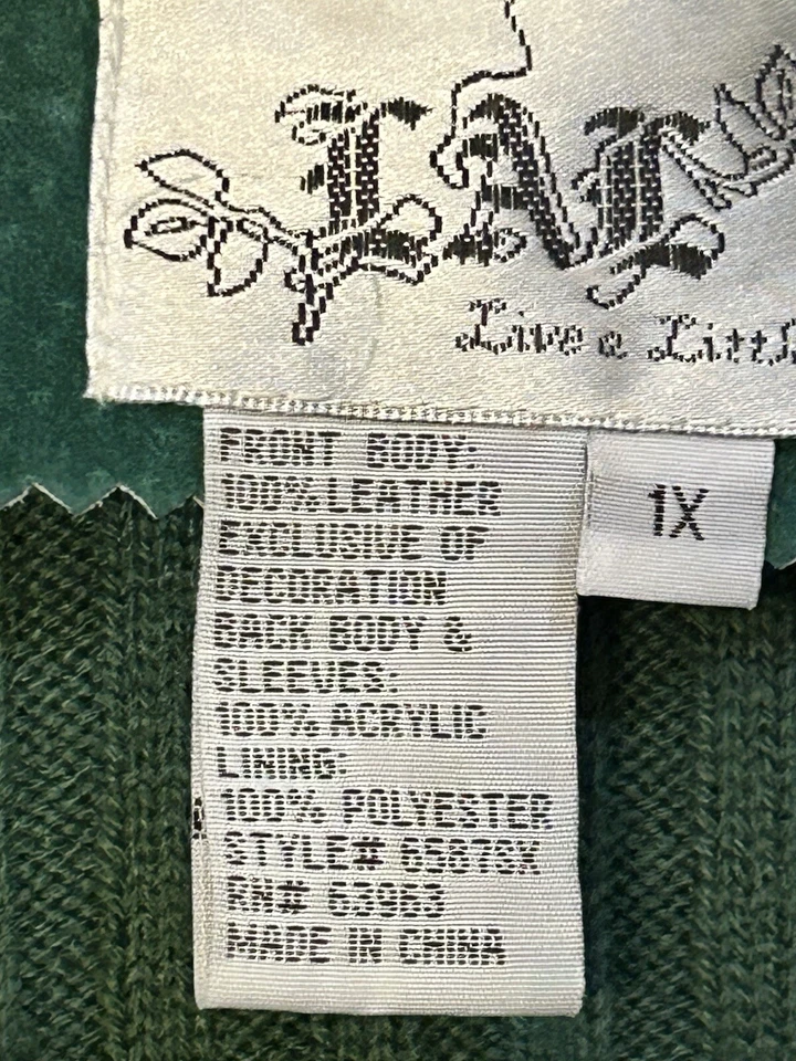 VTG Y2K LAL Green Suede And Knit Jacket Rivet Details Size 1X - Image 4 of 4