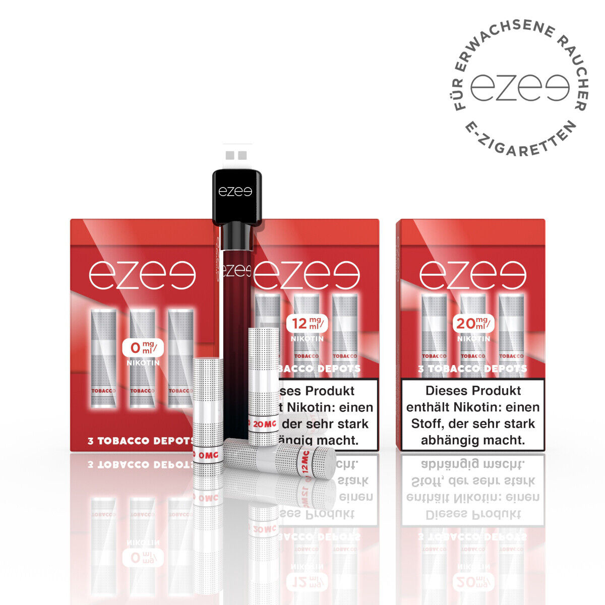 Ezee E-Zigarette Starterset PROBIERPAKET 0-12-20 mg Nikotin - 3 x Depots Akku