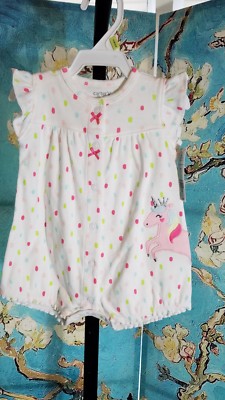 NWT Carter Polka Dot Unicorn Snap Up Romper, Size 3 Months Retail $14.00