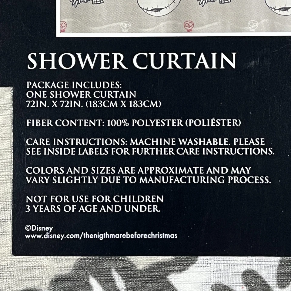 Disney Pesadilla antes de Navidad cortina de ducha 72”x72” Halloween Jack Sal Foto 4 de 4